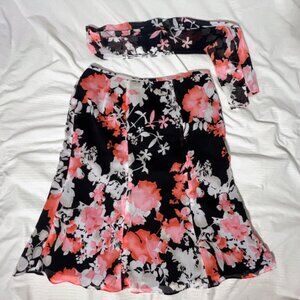 Kasper Womens size 10 Suit Studio Pink Black White Floral Skirt with scarf/belt